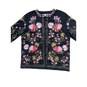 Bedford Fair Jacket MP Embroidered Floral Black Vtg‎ Boho Pixie Art  Whimsigoth